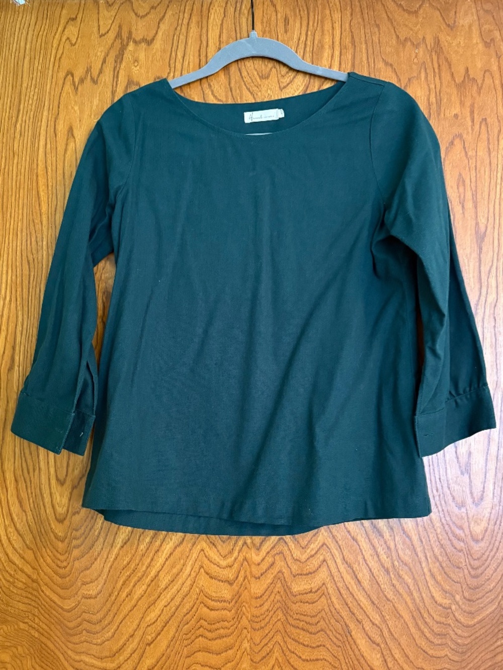 Linen Hannah Canvas Forest Green Blouse, Size S
